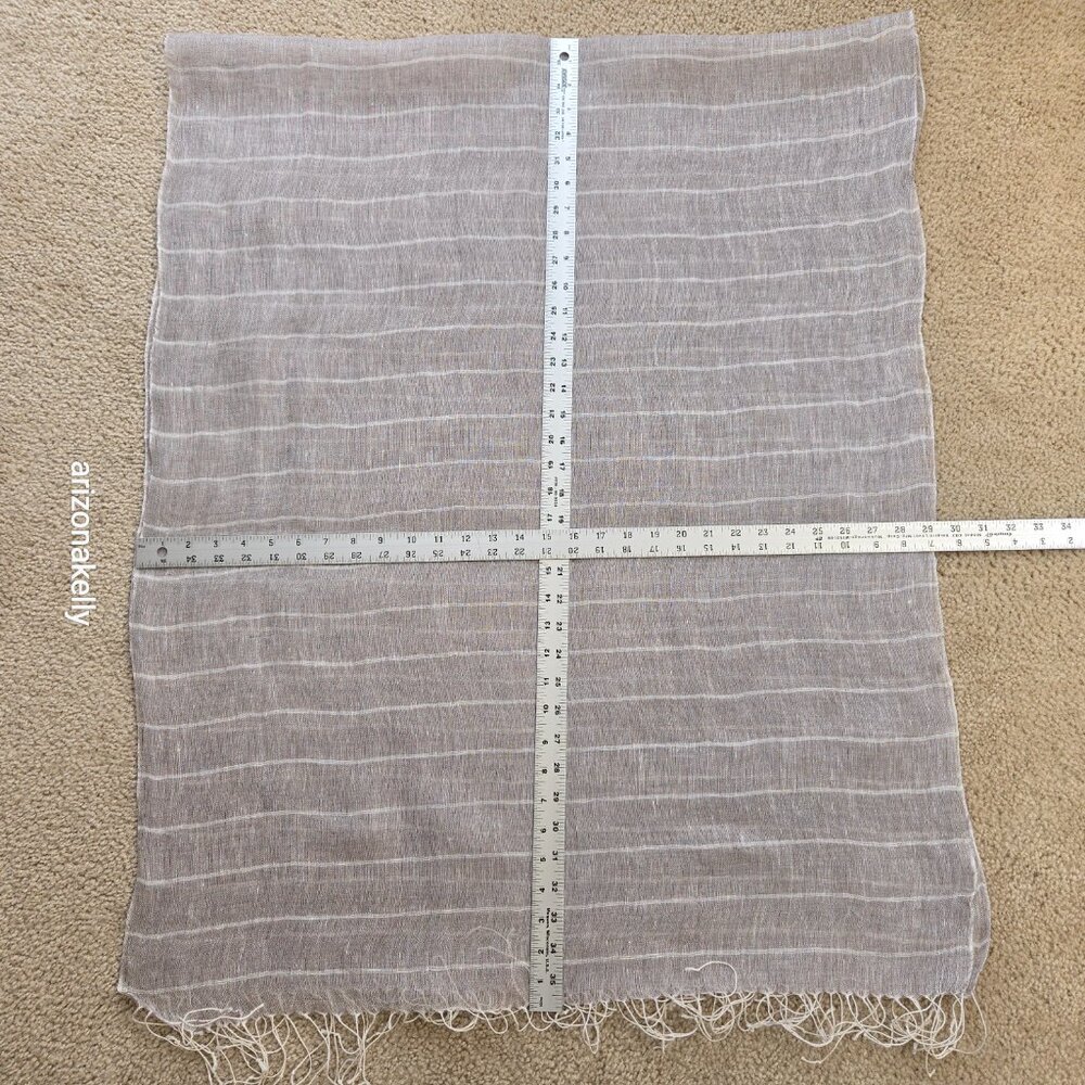 Linen Scarf Tan With White Stripes - Picture 6 of 9